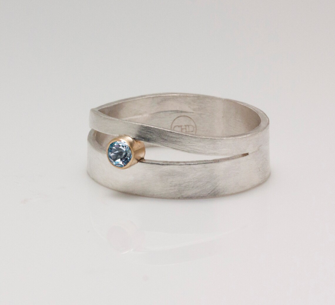 Sterling Silver Brushed Matte Double Orbit Ring With Gemstone Set in ...