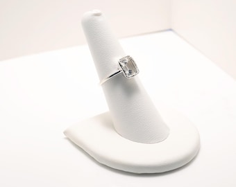 Sterling Silver Emerald Cut White Topaz Solitaire Ring - Size 7