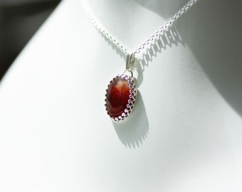 Oval Crown Bezel Set Flame Agate Pendant on Adjustable Rolo Chain - OOAK