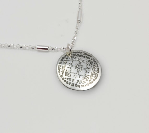 Sterling Silver Etched Japanese Wisteria Kamon Pendant On - Japanese Family Crest Pendant Sterling Silver Etched Japanese Wisteria Kamon Pendant On - Japanese Family Crest Pendant