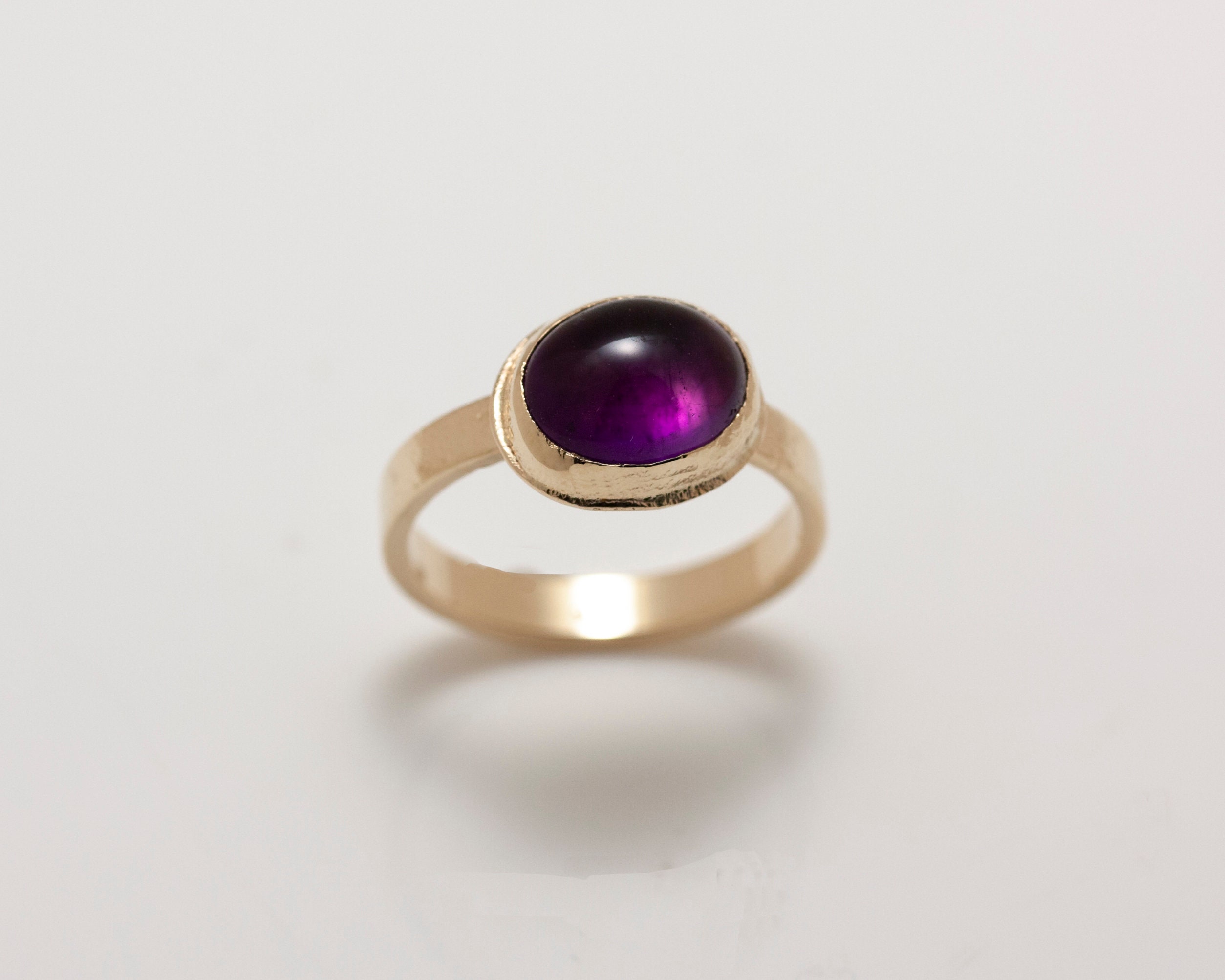 14k Yellow Gold High Dome Cabochon Amethyst Ring 14k Gold Bezel