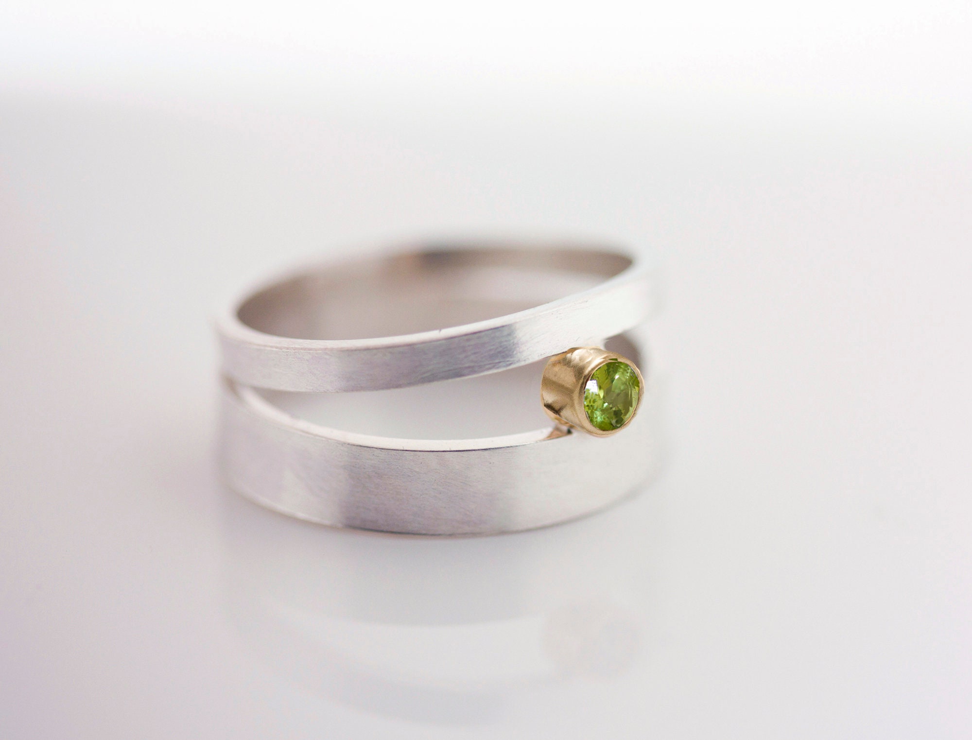 Sterling Silver Brushed Matte Double Orbit Ring With Gemstone Set in ...