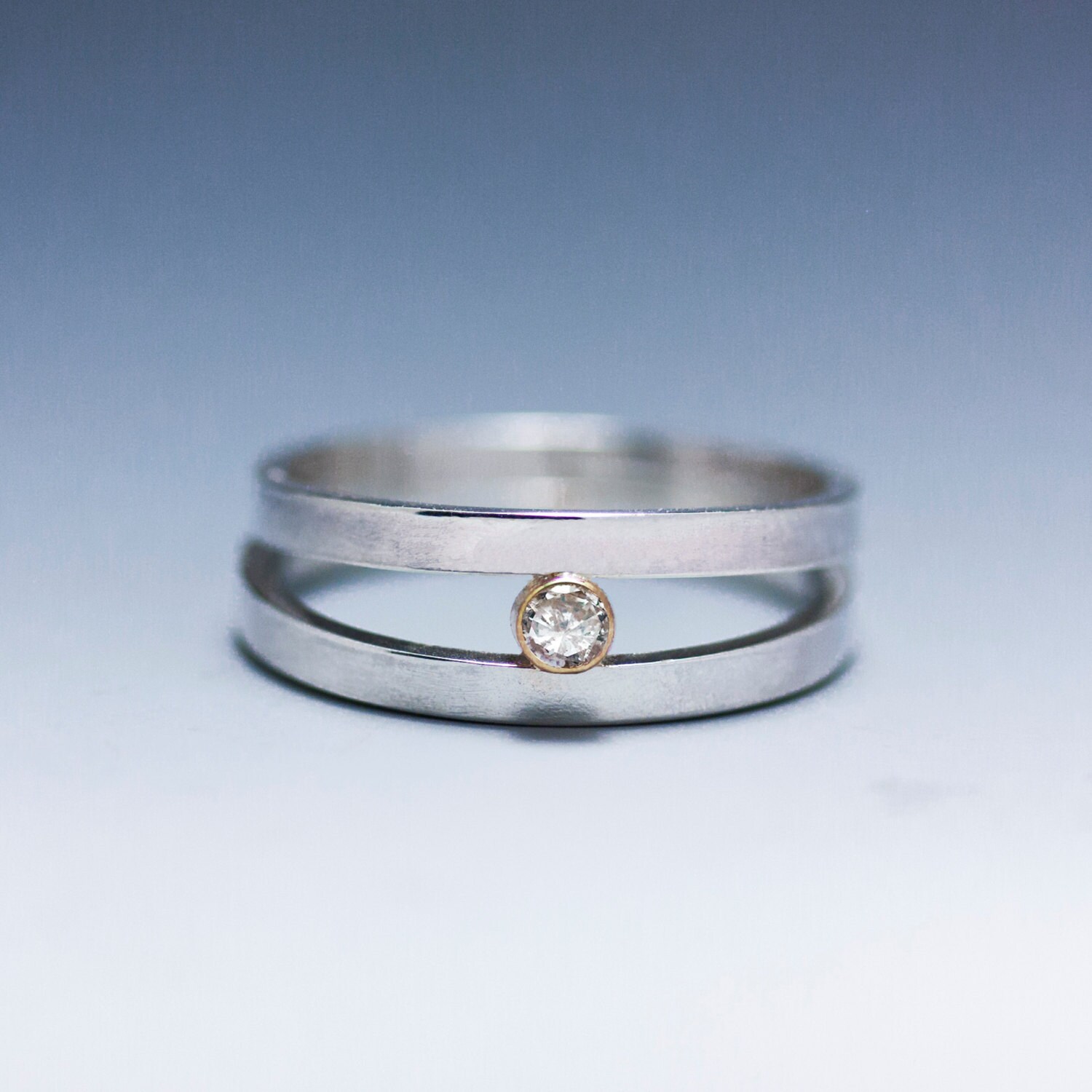 Sterling Silver Double Orbit Ring With Conflict-free Diamond Set in 14k ...