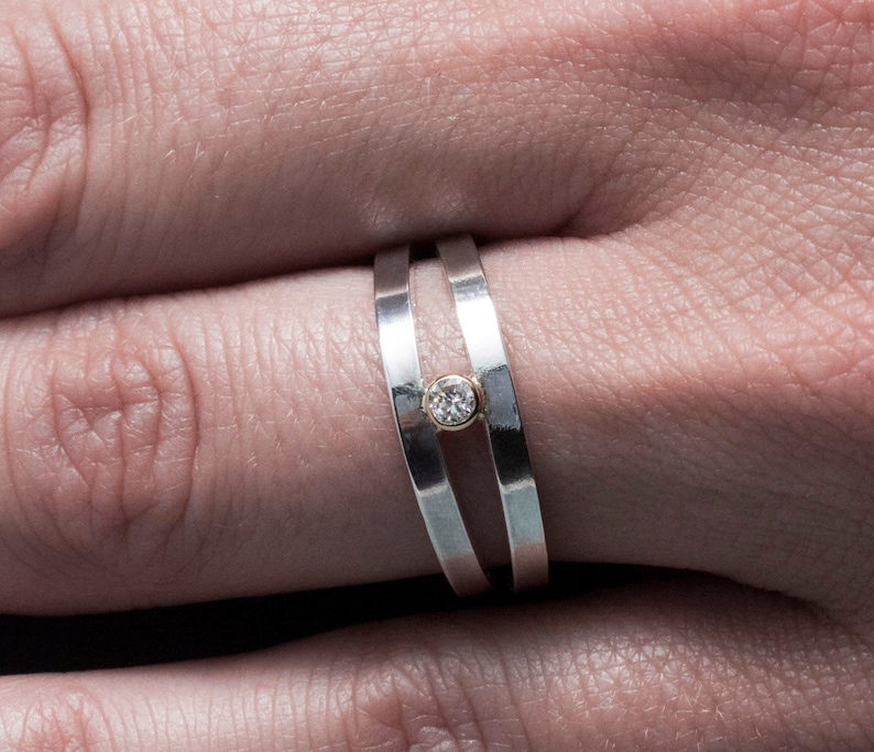 Sterling Silver Double Orbit Ring With Conflict-free Diamond Set in 14k ...