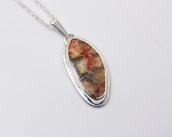 Freeform Bezel Set Regency Rose Agate Pendant on Sterling Rolo Chain - OOAK