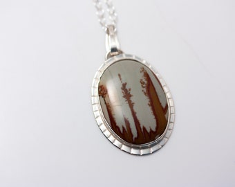 Oval Bezel Set Rocky Butte Jasper Pendant on Adjustable Cable Chain - OOAK