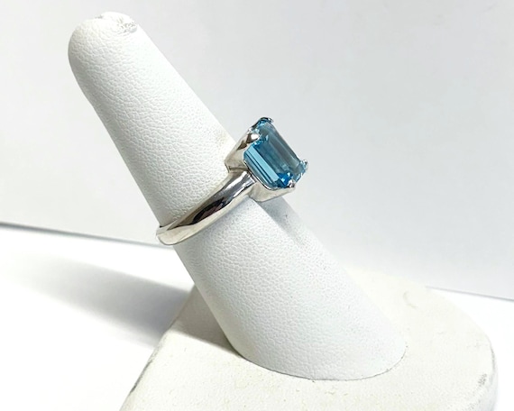 Sterling Silver Faceted Octagon Swiss Blue Topaz Ring - Size 8