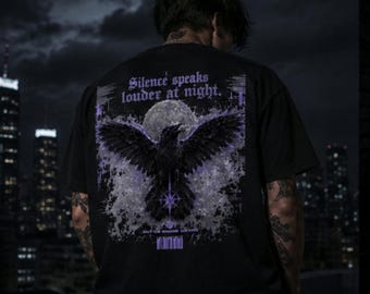 Camiseta gráfica Alas de Cuervo / Camiseta gótica oscura con diseño de cuervo, diseño Noche Mística