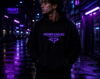 Night Calles — Sudadera con capucha Lost Signal / Ropa urbana de lujo oscura / Sudadera unisex gótica neón púrpura