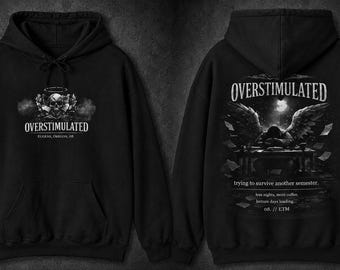 Sudadera con capucha gráfica sobreestimulada / Diseño de halo de ángel surrealista negro