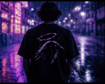 Camiseta Purple Raven Halo / Camiseta gráfica oversize estilo cyber grunge