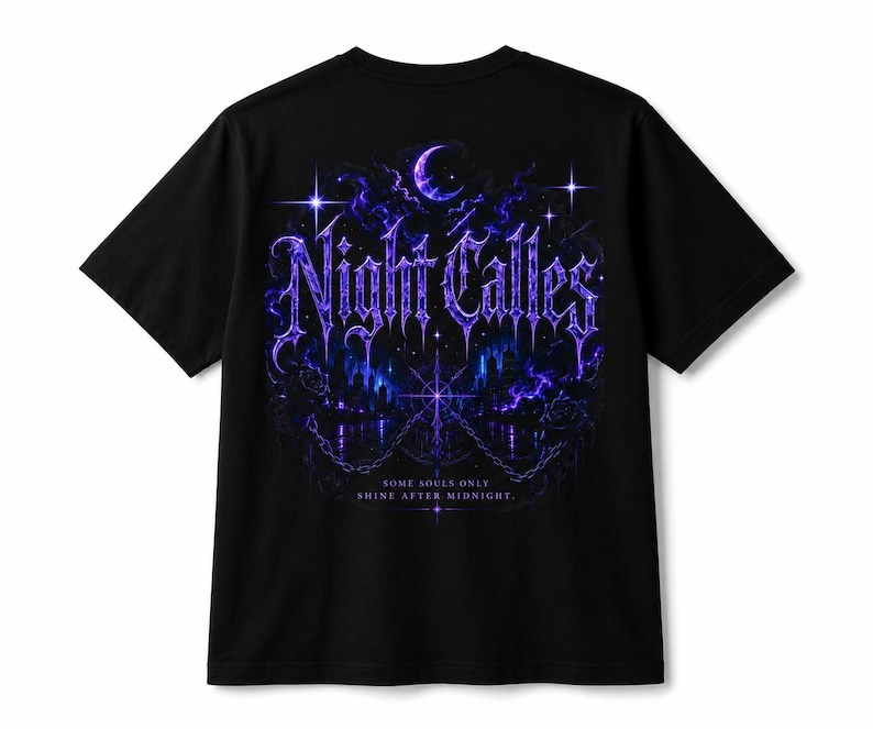 Gothic Streetwear Shirt, Dark Oversized Tee, Night Calles Graphic T-Shirt