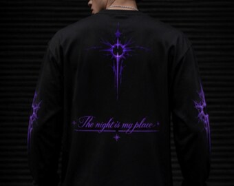 Camiseta gótica extragrande Night Calles / Midnight Sigil Streetwear / Dark Academia de manga larga