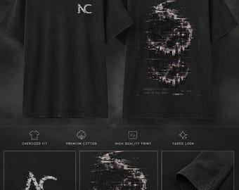 Camiseta gráfica gótica oscura, camiseta urbana Y2K, moda alternativa oversize, NightCalles