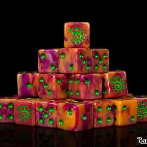 Alien Dice - Orange & Green | Tabletop Wargaming Premium Dice Set | Sci-fi and Fantasy