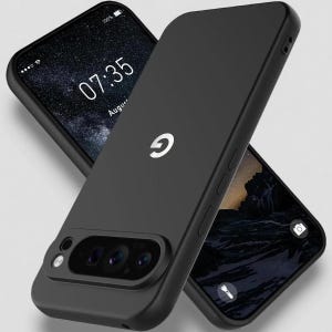 May include: A matte black smartphone case featuring a prominent white G logo on the back. The case includes a raised horizontal camera bar cutout with circular lens openings and a flash. The design covers the edges of the device while leaving the screen visible.