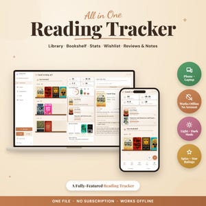 Ultimate Book Tracker - Reading Log & Bookshelf Library Dashboard (Offline HTML Digital Reading Planner)