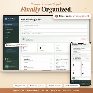 Suivi des devoirs et agenda étudiant - Tableau de bord des examens, des travaux et des tâches (application HTML hors ligne)