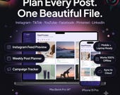 Social Media Content Planner Calendar | 8 Platforms | Instagram TikTok YouTube | Content Creator Tool | Digital Download