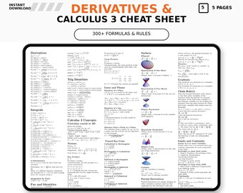 Calculus Cheat Sheet PDF, Derivatives & Integrals Formula Sheet, Calculus 3 Study Guide, Printable College Math Reference