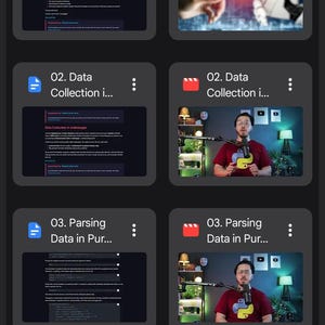 K&ouml;nnte beinhalten: Eine mobile App-Oberfl&auml;che mit einem Dateiverzeichnis mit dem Titel 5. Project 2 - Coders of. Der Bildschirm zeigt acht Dateieintr&auml;ge, die zwischen Dokumentensymbolen und Videovorschaubildern wechseln und von 01 bis 04 beschriftet sind.