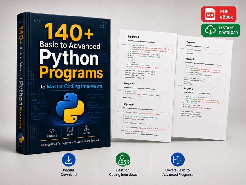 140+ Python Programs: Basic to Advanced Coding Interview Prep (PDF) 画像 1