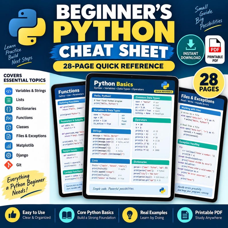 Python Cheat Sheet | Matplotlib Cheat Sheet PDF | Django Cheat Sheet | Python Notes | Coding Reference | Programming PDF | Developer Guide bild 1