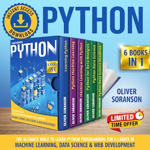 Libro de programación en Python en PDF / Aprende Python para principiantes / Guía de codificación para aprendizaje automático, ciencia de datos y desarrollo web / Paquete de 6 libros
