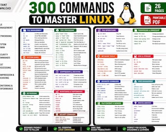 300 Linux Commands Cheat Sheet PDF | Printable Study Guide | DevOps | System Admin | Instant Download
