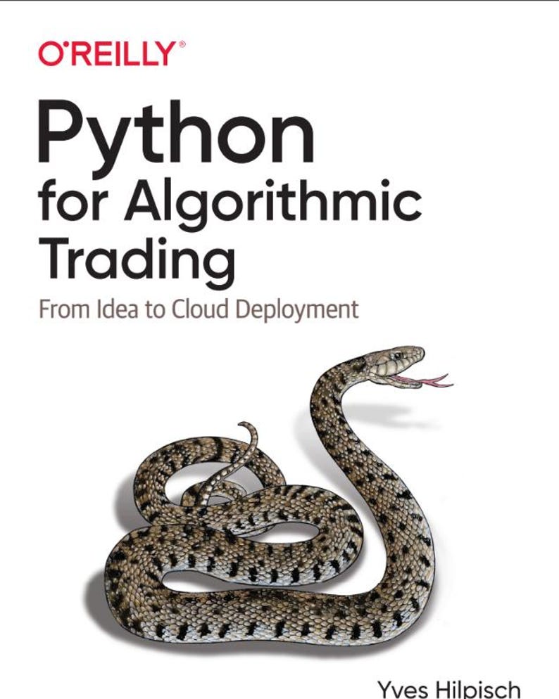 Cover of the O'Reilly Python for Algorithmic Trading ebook featuring a coiled snake.