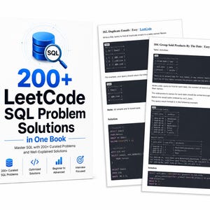 Más de 250 soluciones de LeetCode SQL en PDF, libro de práctica para entrevistas de SQL, descarga digital.
