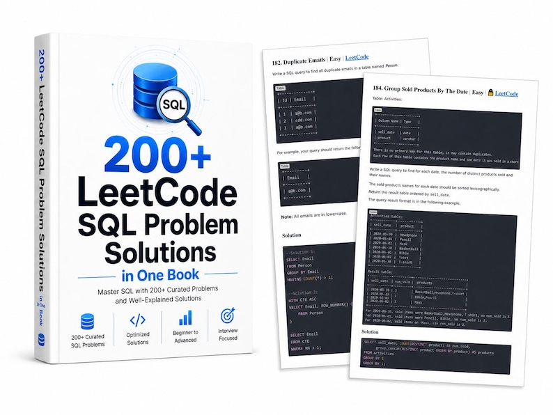 250+ LeetCode SQL Solutions PDF, SQL Interview Practice Book,Digital Download image 1
