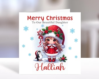 GIRLS CHRISTMAS CARD Personalised Christmas Card - Fairy Christmas Card - Christmas Card For Girl- Christmas Fairy Card Any Name/Relation