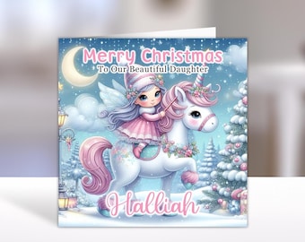 MÄDCHEN WEIHNACHTSKARTE Personalisierte Weihnachtskarte - Fee Weihnachtskarte - Weihnachtskarte für Mädchen - Einhorn Weihnachtskarte Jeder Name / Beziehung