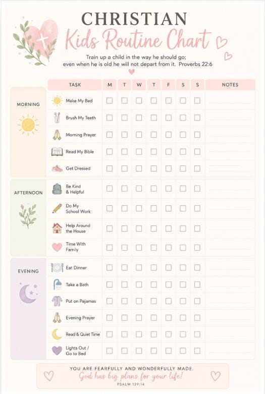 Christian Kids Routine Chart Printable | Kids Morning & Bedtime Routine ...