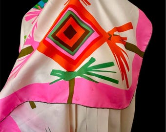 Vintage Silk Scarf Vera Neumann Dreamcatcher Design (26x27") Bold Colored  Southwest Pattern Book Piece