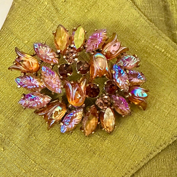 Vintage ELSA SCHIAPARELLI Lava Stone Pin or Brooch With Tulip Stones