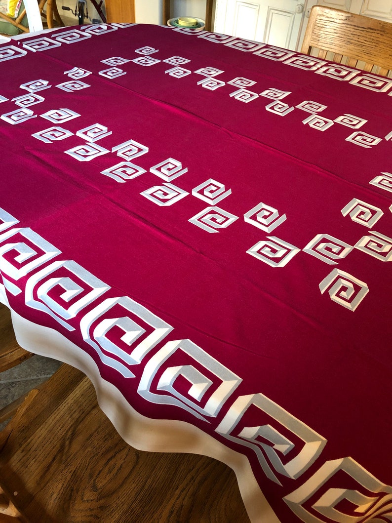 Vintage Burgundy Greek Key Tablecloth and 6 Napkins Etsy