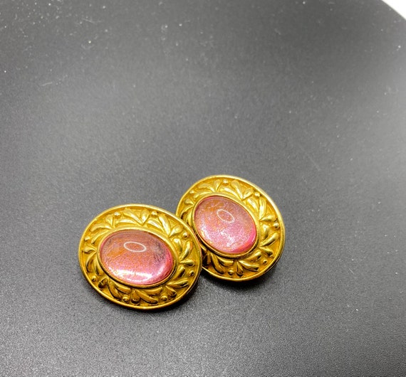 Vintage Pretty in Pink Cabochon Earrings by TRIFA… - image 6