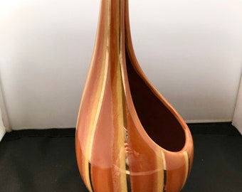 HULL CONTINENTAL Mid Century Modern Orange and Gold Striped Vase