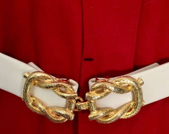 Vintage "Mimi D N" Gold Metal Knotted Belt Buckle With Adjustable Talbot’s Belt Band Dated 1975
