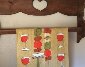 NOS Wine and Kabob Linen Towel— era Neumann Book Piece Design “As Found”
