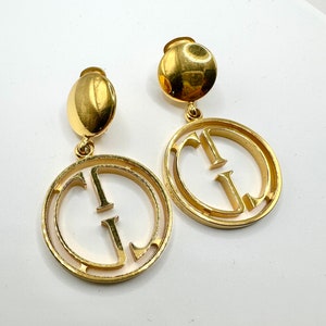 Gucci Logo Vintage Earrings - Rare 1992 Limited Edition Goldtone GG Hoops, Bold Designer Jewelry, Anniversary Gift, Made in Italy