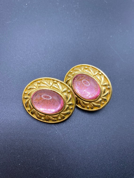 Vintage Pretty in Pink Cabochon Earrings by TRIFA… - image 1