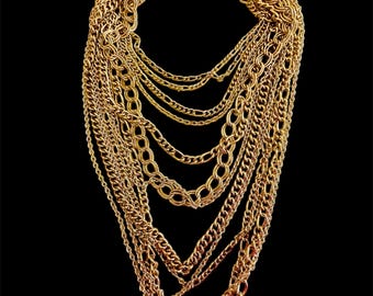 Vintage HEIDI DAUS Gold Multistrand Gold Chain Necklace With Decorative Rhinestone Clasp