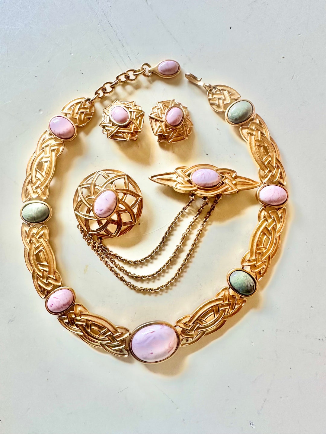 Parure De Bijoux Vintage MONET - 3 Pièces (bracelet, Broche, Boucles D'oreilles) - Occasion