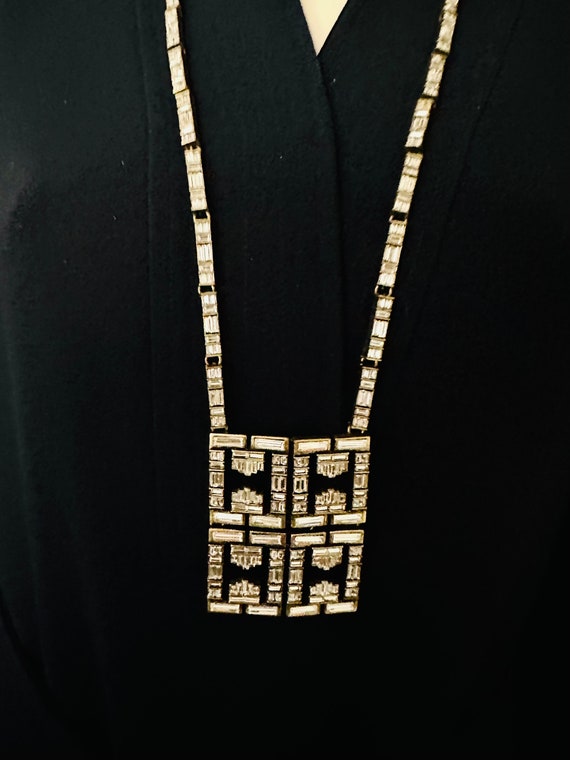 Long Sautoir Necklace With Large Rhinestone Pendan