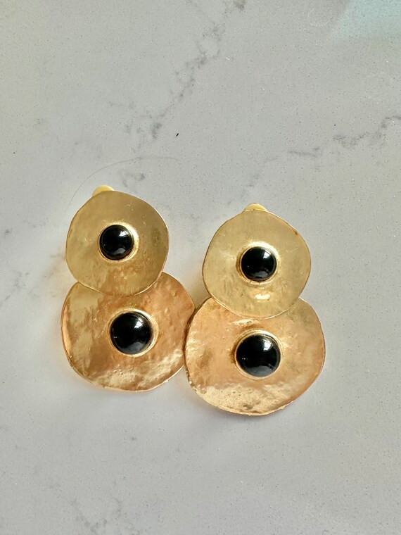 Large 2 Part Gold Dangle or Duster Earrings Unsign