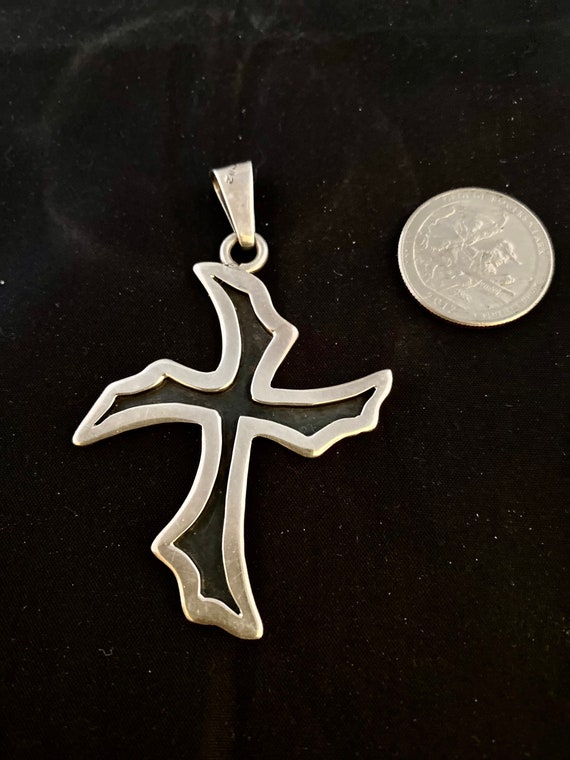 Signed Mexican Sterling Silver 925 Brutalist Cross