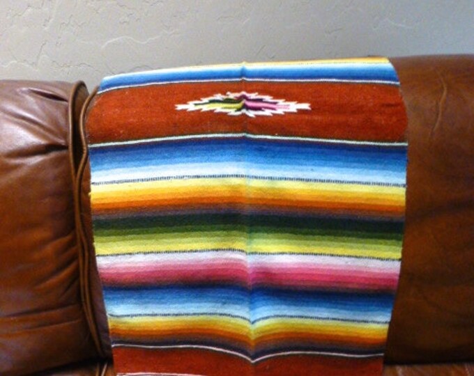 Vintage Mexican Wool Saltillo Serape Fringed Blanket 16 by 30 Etsy
